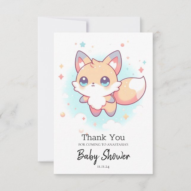 Tarjeta De Agradecimiento Baby Shower simple de Fox (Anverso)