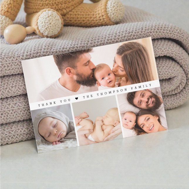 Tarjeta De Agradecimiento Baby Shower simple multifotos (Modern photo collage baby thank you card. )