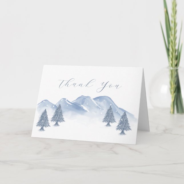 Tarjeta De Agradecimiento Baby Shower Snow Winter Mountain (Anverso)
