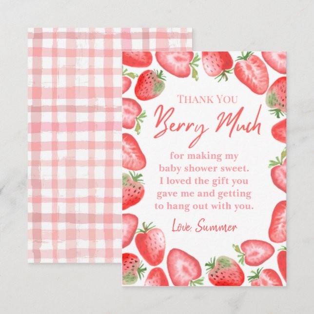 Tarjeta de agradecimiento Baby Shower Strawberry (Anverso / Reverso)