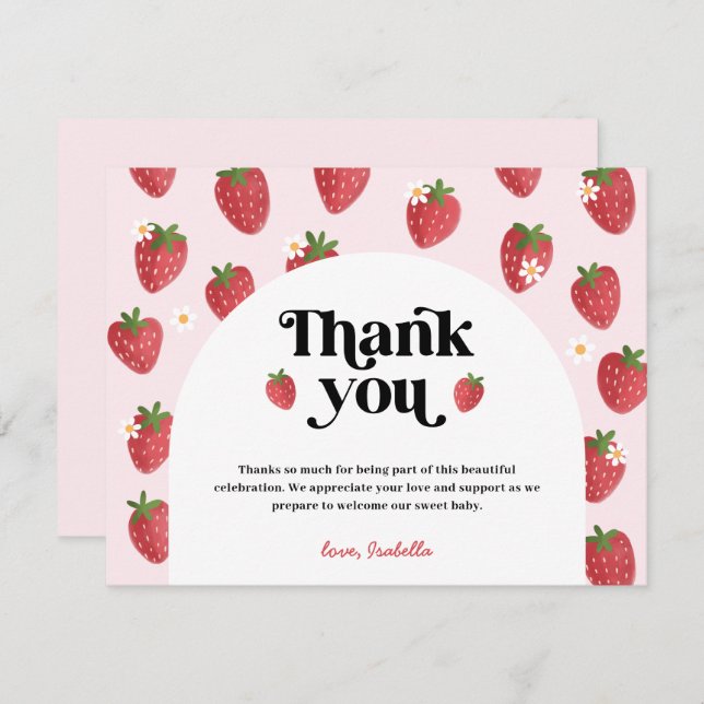 Tarjeta de agradecimiento Baby Shower Strawberry (Anverso / Reverso)
