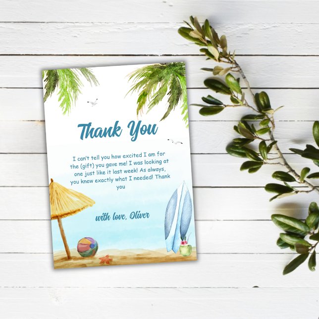 Tarjeta De Agradecimiento Baby Shower Summer Beach Ocean Surfboard (Summer Beach Ocean Surfboard Baby Shower Thank You Card)