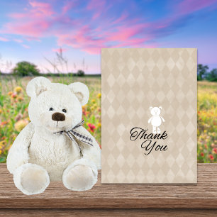 Tarjeta De Agradecimiento Baby Shower Teddy Bear   Tan Argyle