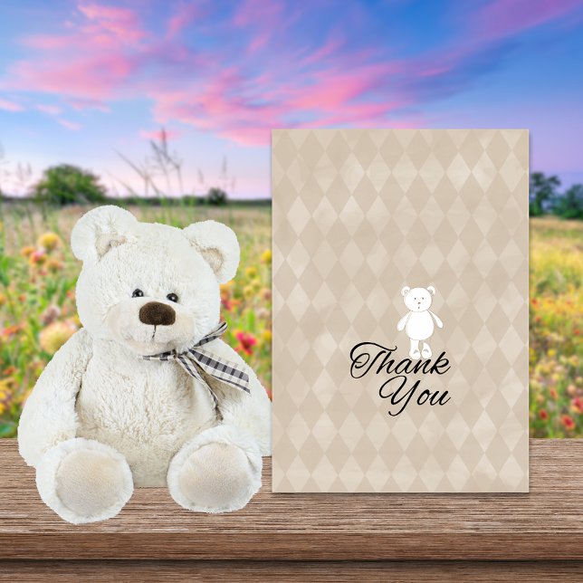 Tarjeta De Agradecimiento Baby Shower Teddy Bear | Tan Argyle (Subido por el creador)