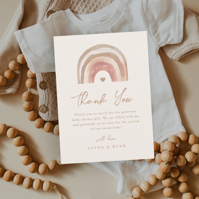 Tarjeta De Agradecimiento Baby Shower Terracota Arcoíris Boho (Boho Rainbow Neutral Baby Shower Thank You Card.)