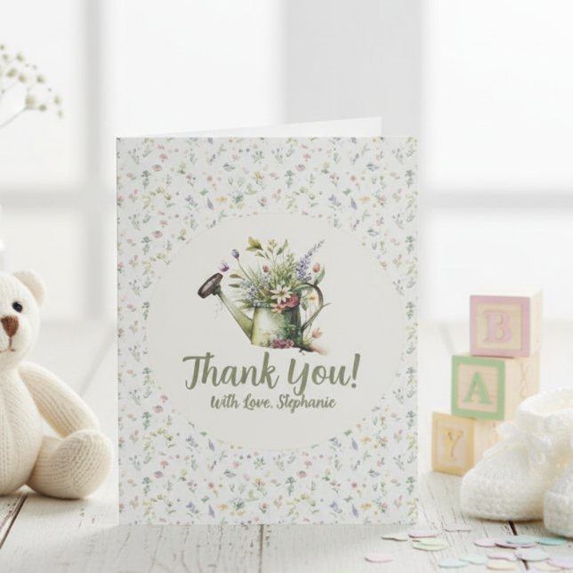 Tarjeta De Agradecimiento Baby Shower Thank You Card - Floral Watering Can (Baby Shower thank you card)