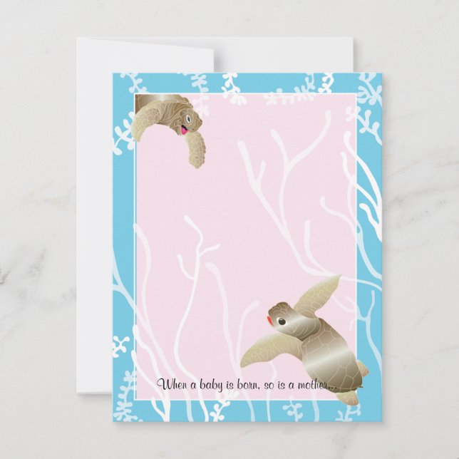 Tarjeta de agradecimiento Baby Shower, tortuga ros (Anverso)