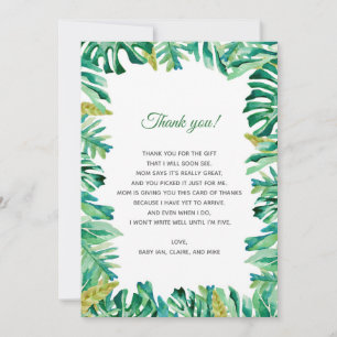 Tarjeta De Agradecimiento Baby Shower tropical botánico le agradece cardar