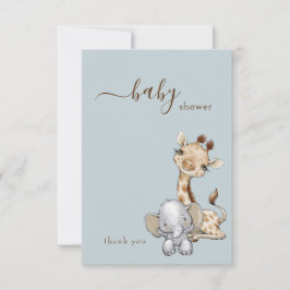 Tarjeta De Agradecimiento Baby Shower Tropical Dusty Blue Jungle