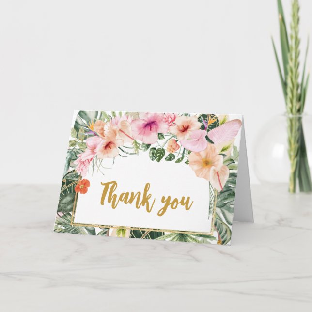 Tarjeta De Agradecimiento Baby Shower Tropical Floral Aloha (Anverso)
