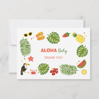 Tarjeta De Agradecimiento Baby Shower Tropical Hawaiano Aloha