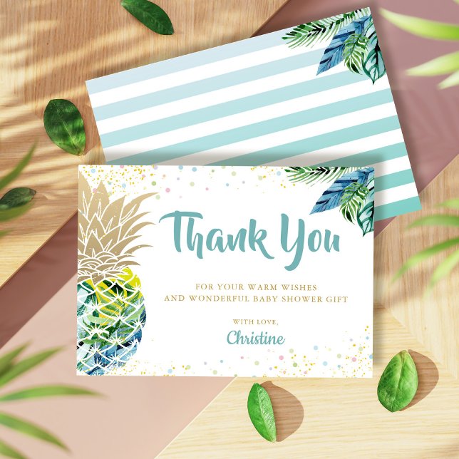 Tarjeta De Agradecimiento Baby Shower Tropical Luau Pineapple Gracias (Subido por el creador)
