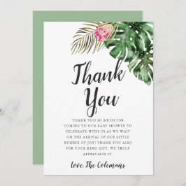 Tarjeta De Agradecimiento Baby Shower Tropical Watercolor Greenery
