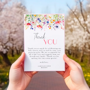 Tarjeta De Agradecimiento Baby Shower, un Chica de flores silvestres colorid