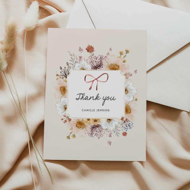 Tarjeta De Agradecimiento Baby Shower, un Chica ruso de flores silvestres (Wildflower Girl baby shower thank you card)