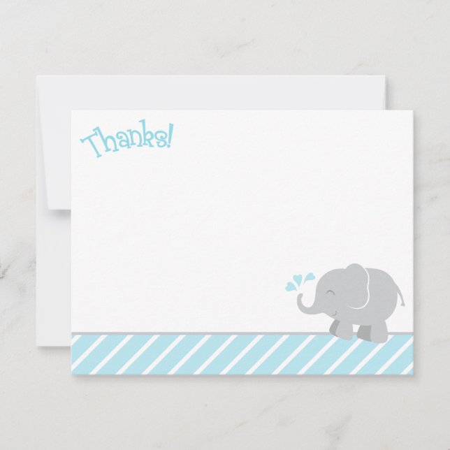 Tarjeta De Agradecimiento Baby Shower, un elefante azul cielo moderno y gris (Anverso)