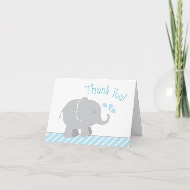 Tarjeta De Agradecimiento Baby Shower, un elefante azul cielo moderno y gris (Anverso)