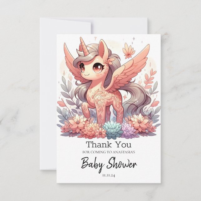 Tarjeta De Agradecimiento Baby Shower unicornio encantado (Anverso)