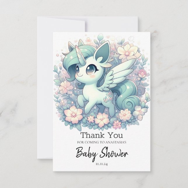 Tarjeta De Agradecimiento Baby Shower Unicornio moderno y sencillo (Anverso)