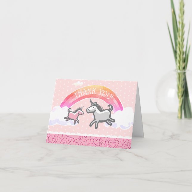 Tarjeta De Agradecimiento Baby Shower Unicornio rosa arcoiris (Anverso)
