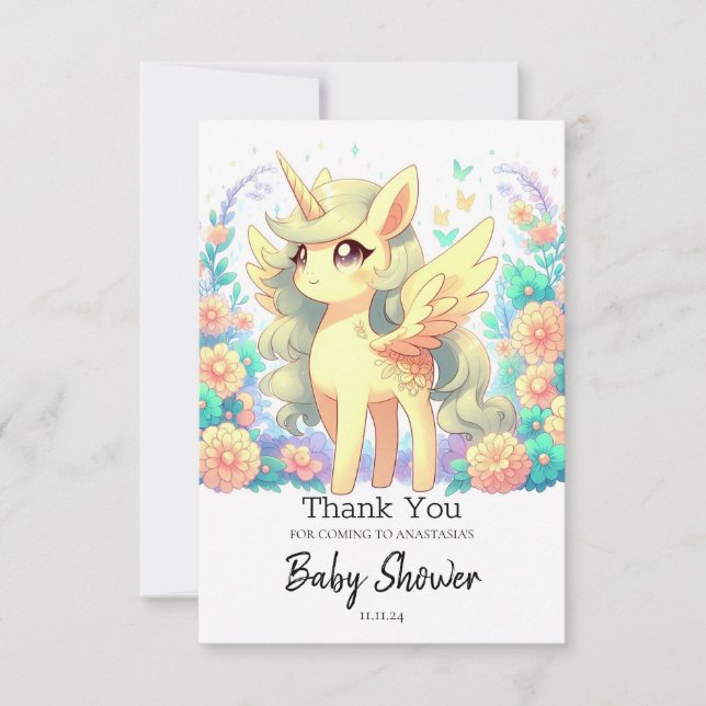 Tarjeta De Agradecimiento Baby Shower Unicornio simple (Anverso)