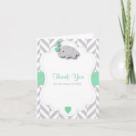 Tarjeta De Agradecimiento Baby Shower verde, blanco y gris gracias