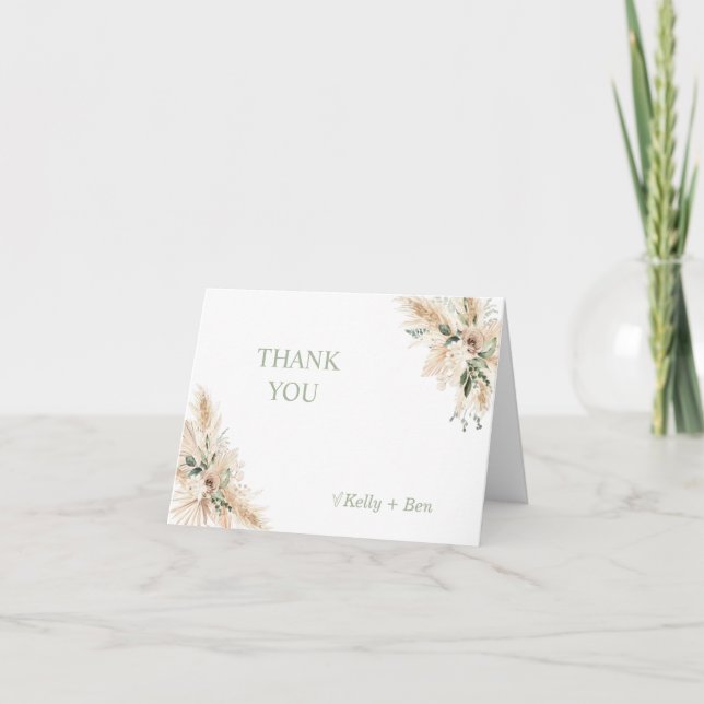 Tarjeta De Agradecimiento Baby Shower verde bohemio (Anverso)