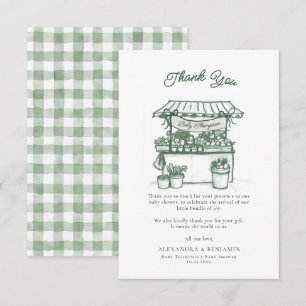 Tarjeta De Agradecimiento Baby Shower Verde Salvia del Mercado de Agricultor