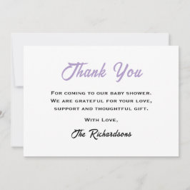 Tarjeta De Agradecimiento Baby Shower White Purple Easter Pequeño Conejo Gua