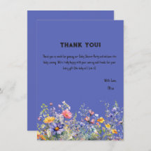 Tarjeta de agradecimiento Baby Shower Wildflowers
