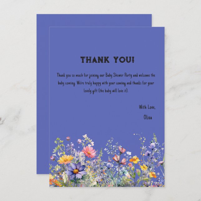 Tarjeta de agradecimiento Baby Shower Wildflowers (Anverso / Reverso)
