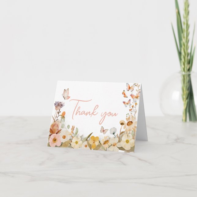 Tarjeta De Agradecimiento Baby Shower Wilflower Little Butterfly (Anverso)