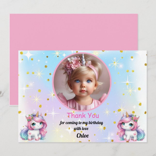 Tarjeta De Agradecimiento Baby Unicorn Birthday Thank You Cards! (Anverso / Reverso)