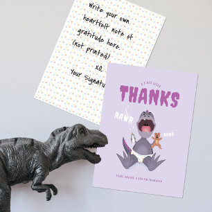 Tarjeta De Agradecimiento Babysaurus T-rex Morado