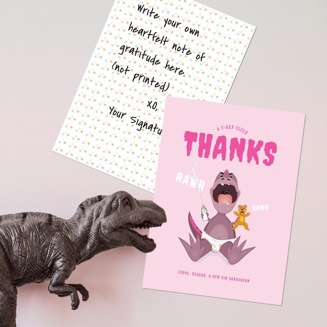 Tarjeta De Agradecimiento Babysaurus T-rex Rosa (Subido por el creador)