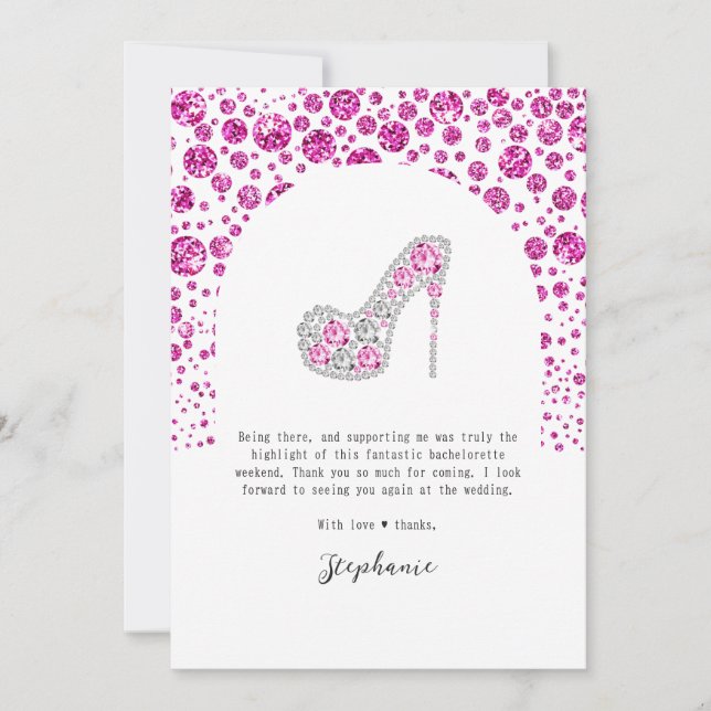 Tarjeta De Agradecimiento Bach & Boujee Diamante Rosa Glam Bachelorette (Anverso)