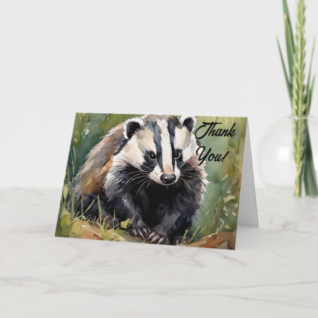 Tarjeta De Agradecimiento Badger en el entorno de los bosques (Anverso)