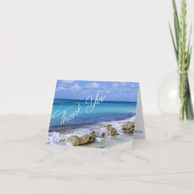 Tarjeta De Agradecimiento BAHAMAS BEACH SHORE Boda Gracias (Anverso)
