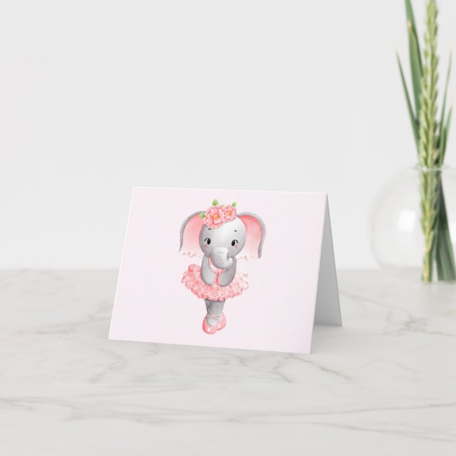 Tarjeta De Agradecimiento Bailarina de elefante rosa y gris, gracias (Anverso)