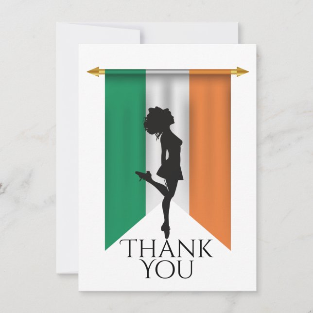 Tarjeta De Agradecimiento Bailarina irlandesa y bandera de Irlanda (Anverso)