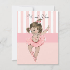 Tarjeta De Agradecimiento Bailarina Tutú Rosa Rayas Flores Encaje Gracias