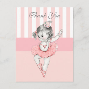 Tarjeta De Agradecimiento Bailarina Tutú Rosa Rayas Flores Encaje Gracias