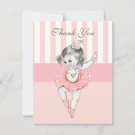 Tarjeta De Agradecimiento Bailarina Tutú Rosa Rayas Flores Encaje Gracias