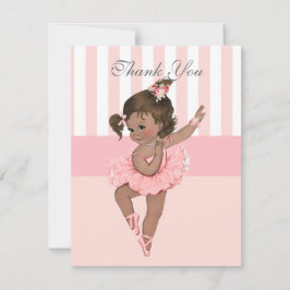 Tarjeta De Agradecimiento Bailarina Tutú Rosa Rayas Flores Encaje Gracias