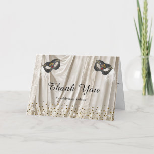 Tarjeta De Agradecimiento Baile de Máscaras Damasco Blanco & Foto Interior
