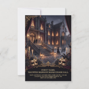 Tarjeta De Agradecimiento Baile de Máscaras de Mansión Embrujada Halloween G