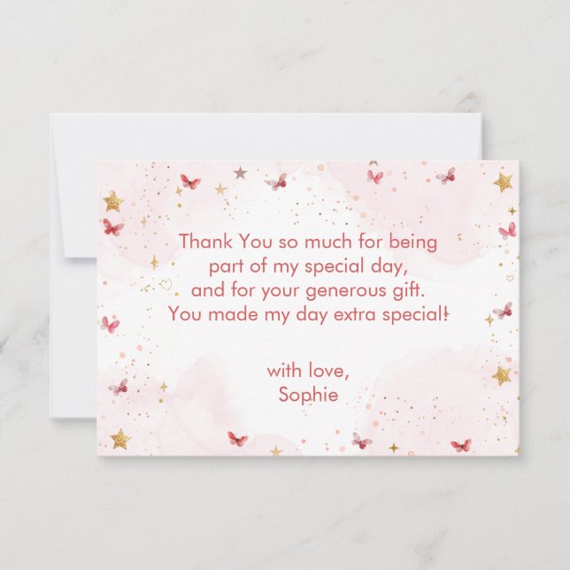 Tarjeta De Agradecimiento Baile y giro de bailarina linda cumpleaños infanti (Anverso)