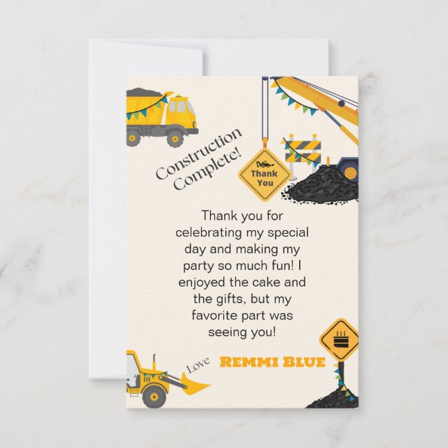 Tarjeta De Agradecimiento ¡Bajo Construcción! Cumpleaños (Anverso)
