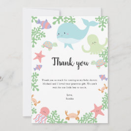 Tarjeta De Agradecimiento Bajo el mar Baby Shower Gracias Kawaii Pastel