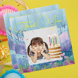 Tarjeta De Agradecimiento Bajo el mar, Chica de sirenas mágicas, foto cumple